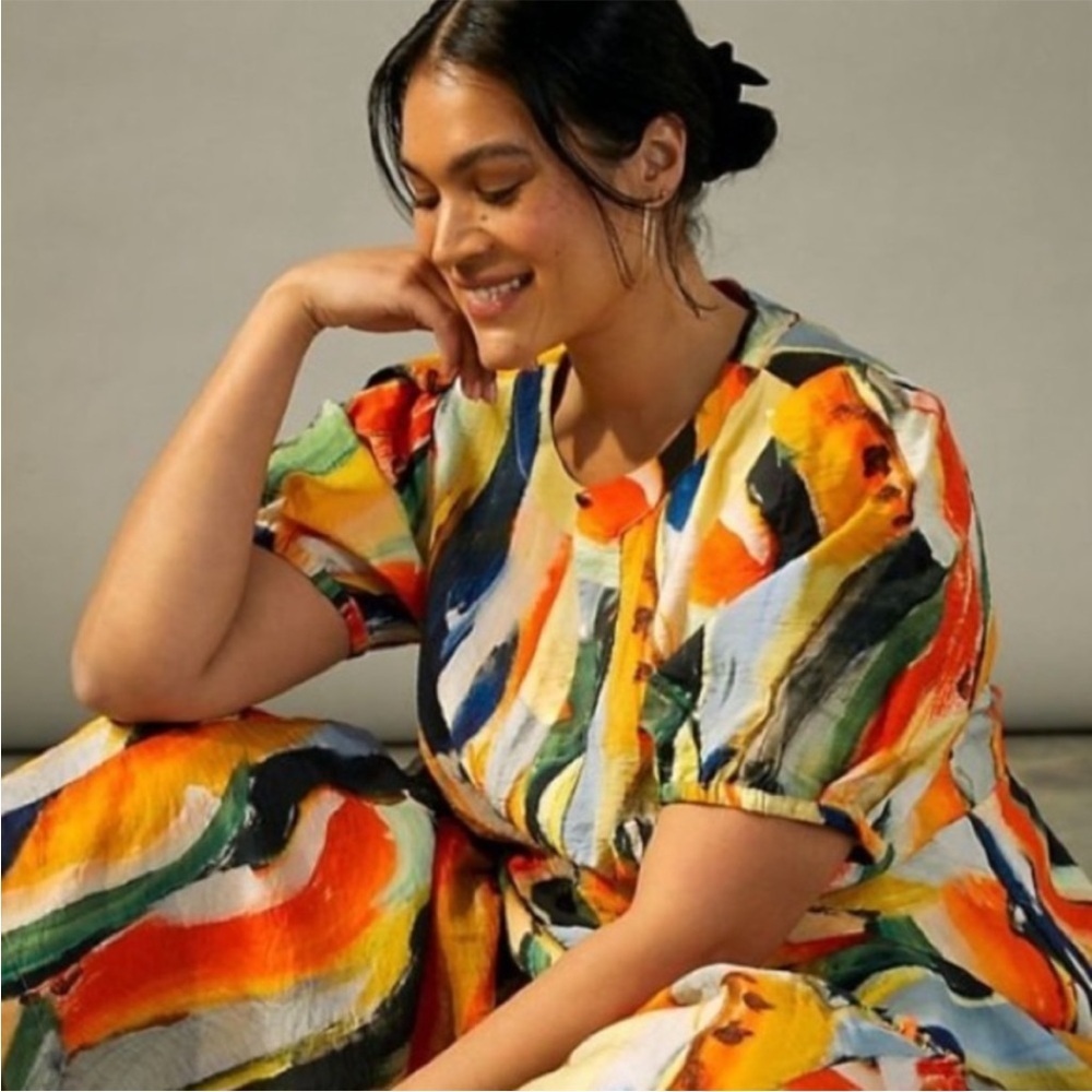 Anthropologie Maeve Suzannah Colorful Rainbow Abstract Print Maxi Dress Size 2X - Picture 4 of 16